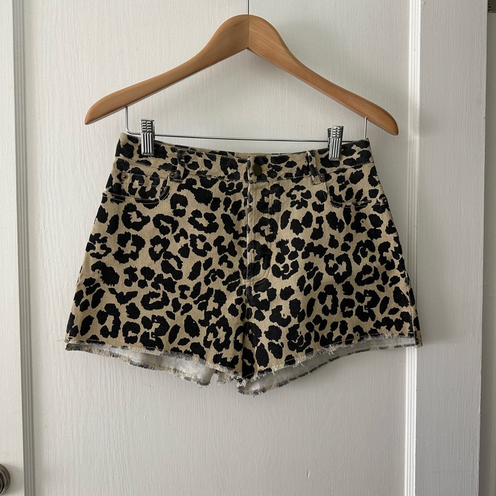 BiBi High Waist Black and Tan Shorts with Bold Leopard Print